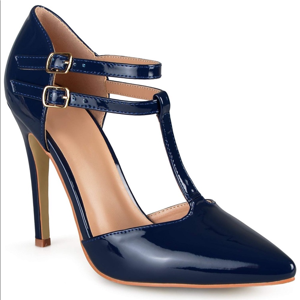 NIB Decibel Patent Navy Blue T-Strap Stiletto Pump - Picture 3 of 5